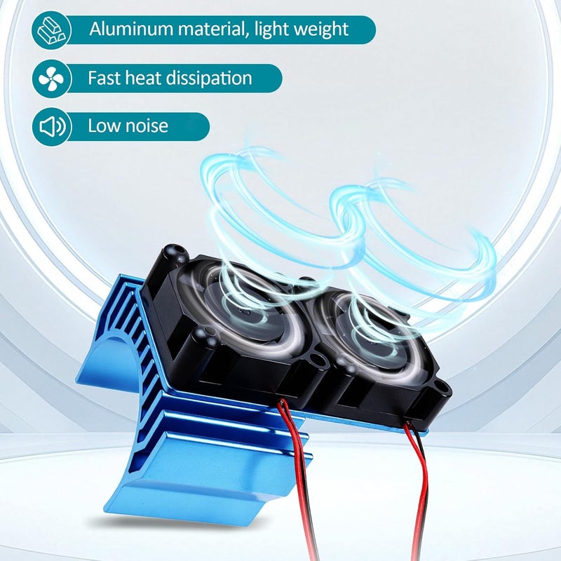 CCHEQVAN VXL-3s ESC Cooling Fan and Motor 15000RPM Cooling Dual Fan Set Fit for 1/10 Traxxas Slash 4x4 Stampede 4x4 VXL Rustler 4x4 Hoss 4×4 Velineon VXL-3s Heat Sink,Blue - Image 3
